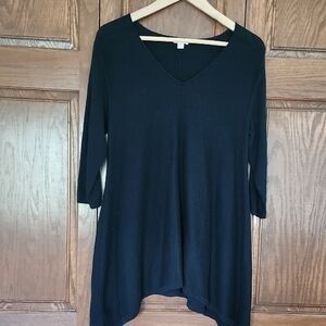 JJill Pure Jill Black V-Neck Cotton-Silk Asymmetrical Knit Women's Top XS